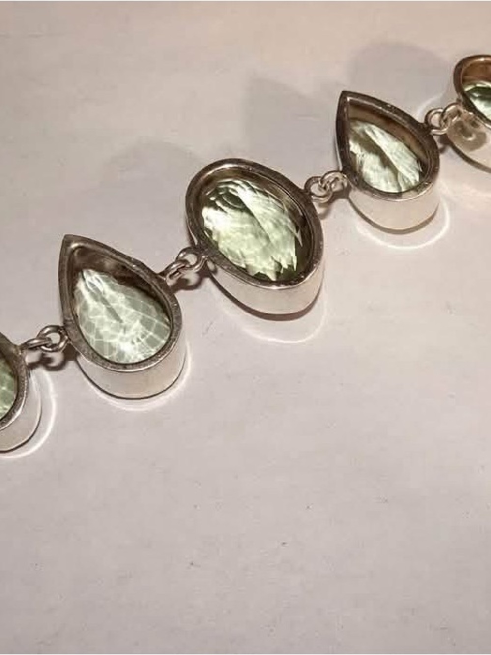 Chunky Sterling Silver Green Amethyst Link Bracelet